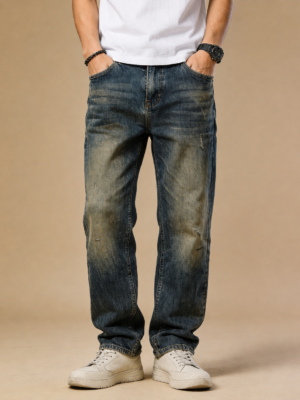 Vintage Washed Straight-Leg Denim Jeans for Men