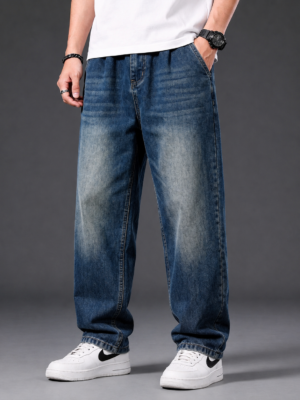 Men??s Vintage Loose Fit Wide-Leg Denim Jeans