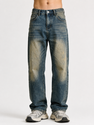 Men??s Retro Washed Loose Straight Denim Jeans