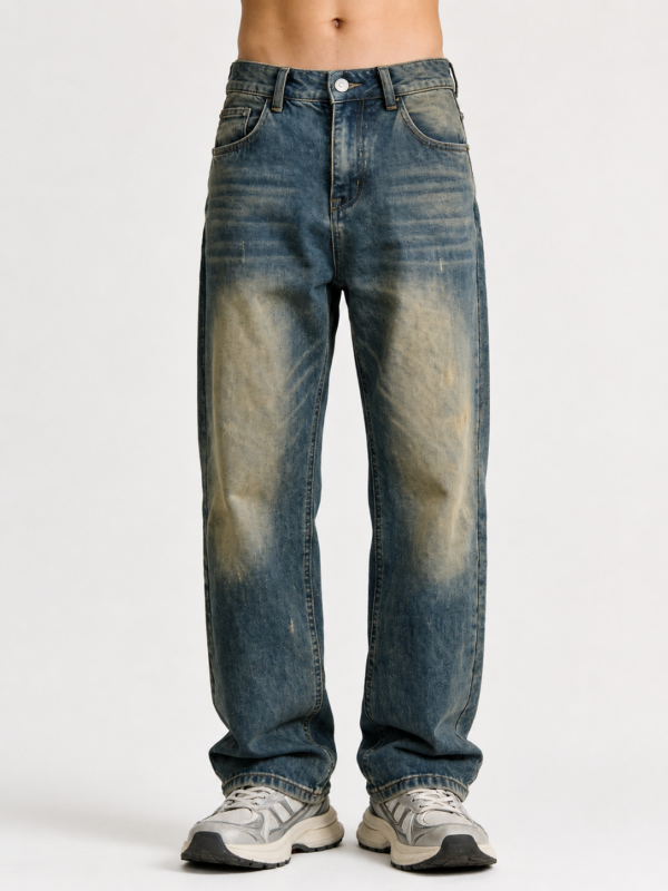 9 Men??s Retro Washed Loose Straight Denim Jeans
